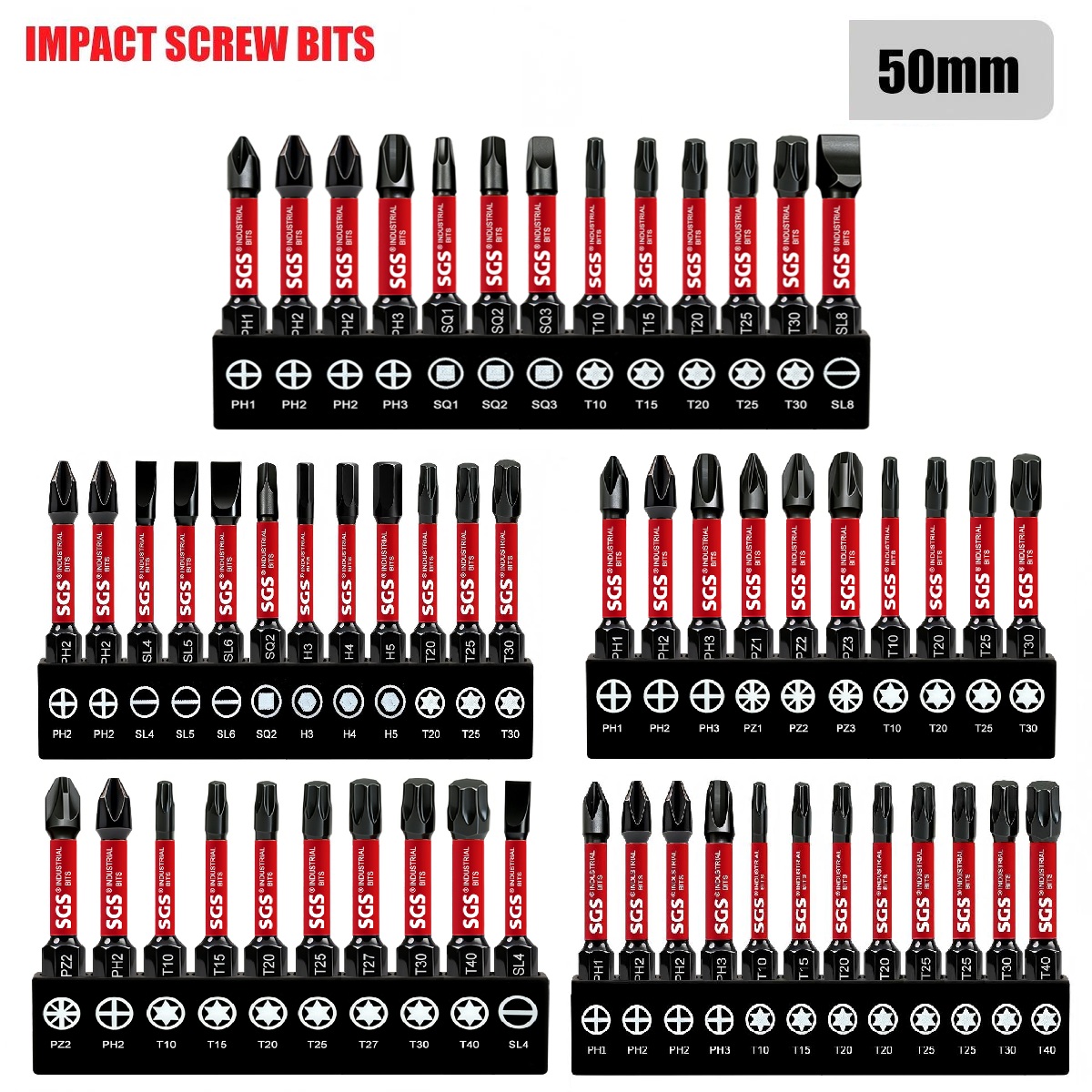 Heavy Equipment Mechanic - 多機能ドライバービットセット、Ph、Pz、Sq、Hex、Torx、Sl、マルチ仕様ユニバーサルインパクトドライバービットセット、50mm、磁気ビット、S2鋼材、ユニバーサル1/4インチ六角シャンク、電動ドリル、電動ドライバー、ハンドツールに対応、家庭でのDIY/機械修理/電子機器の設置/家具組み立てに最適